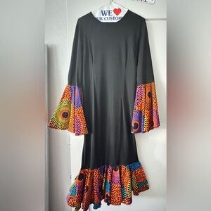 Elegant African Print Black Dress with Vibrant Accents Hongyu Amy